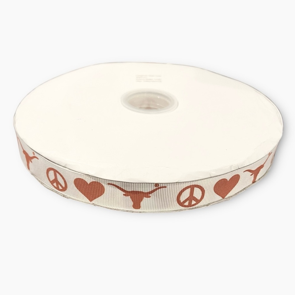 University of Texas Steer Love 7/8″ Grosgrain Ribbon 100 Yards New In Roll